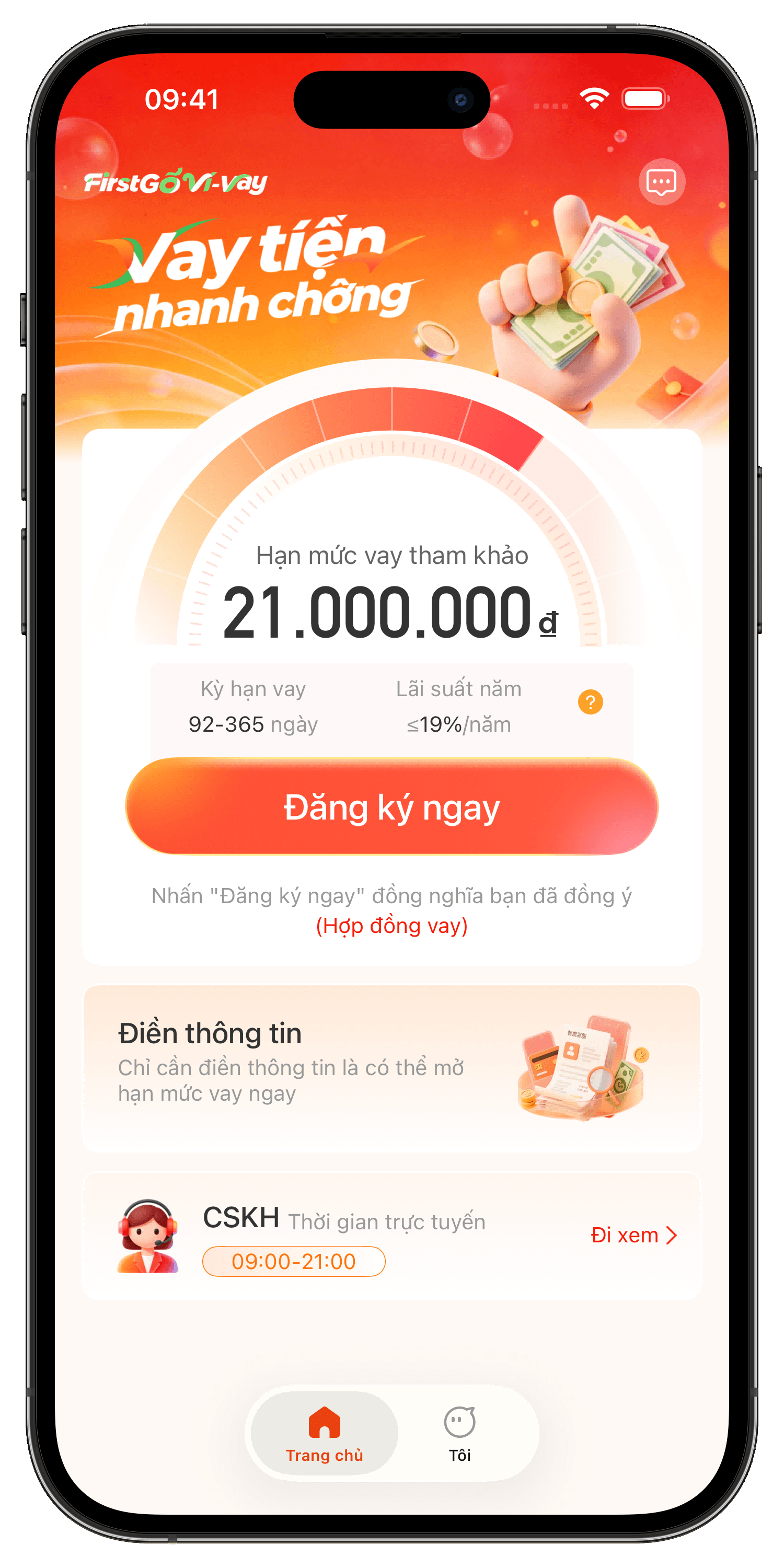 FirstGo Ví Vay app home screen